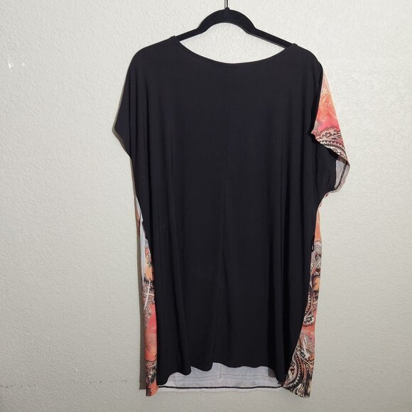 Cato Woman Paisley Print Tunic Top Size 18/20W Black & Multicolor Short Sleeve - Picture 4 of 11